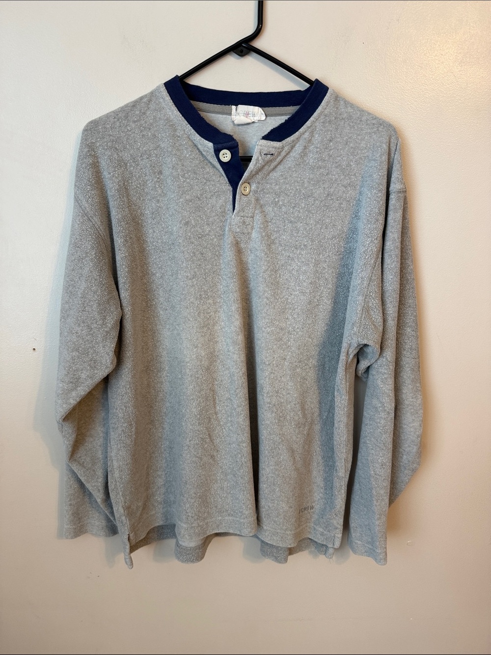 Vintage 90s J.Crew French Terry Henley Shirt Mens Large - Oarsman Retro Preppy